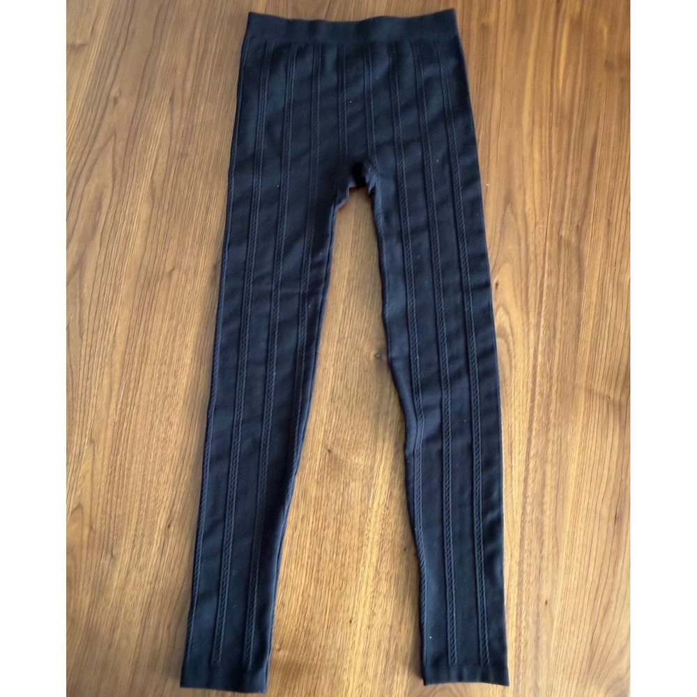 Womens Black Cable Knit Leggings High Waisted Textured Stretch Pants Full Length